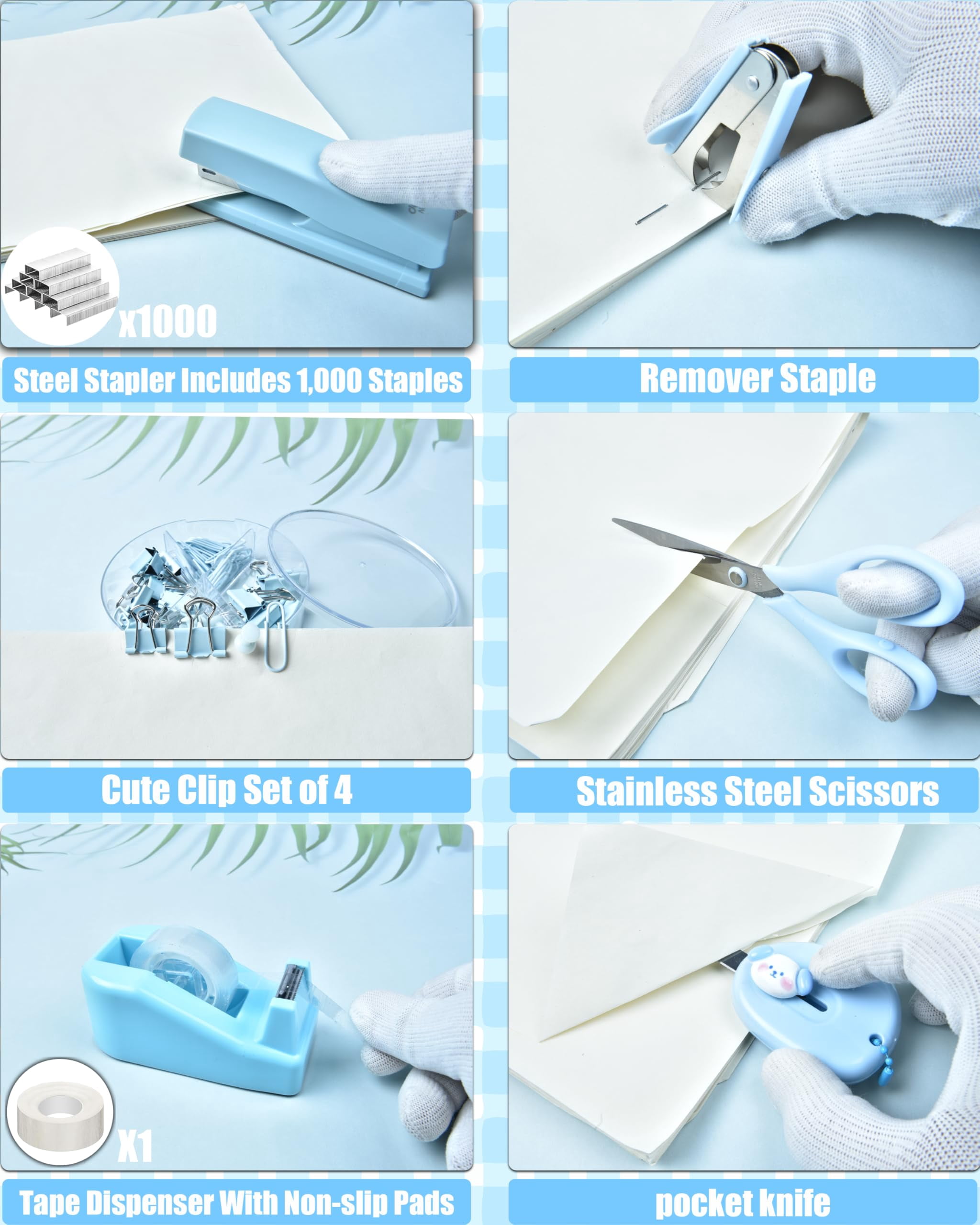 Blue Desk Accessories  26pcs Office Supplies And Organizers With Tape Dispenser Stapler Staple Remover Ect Gift Box Packaging