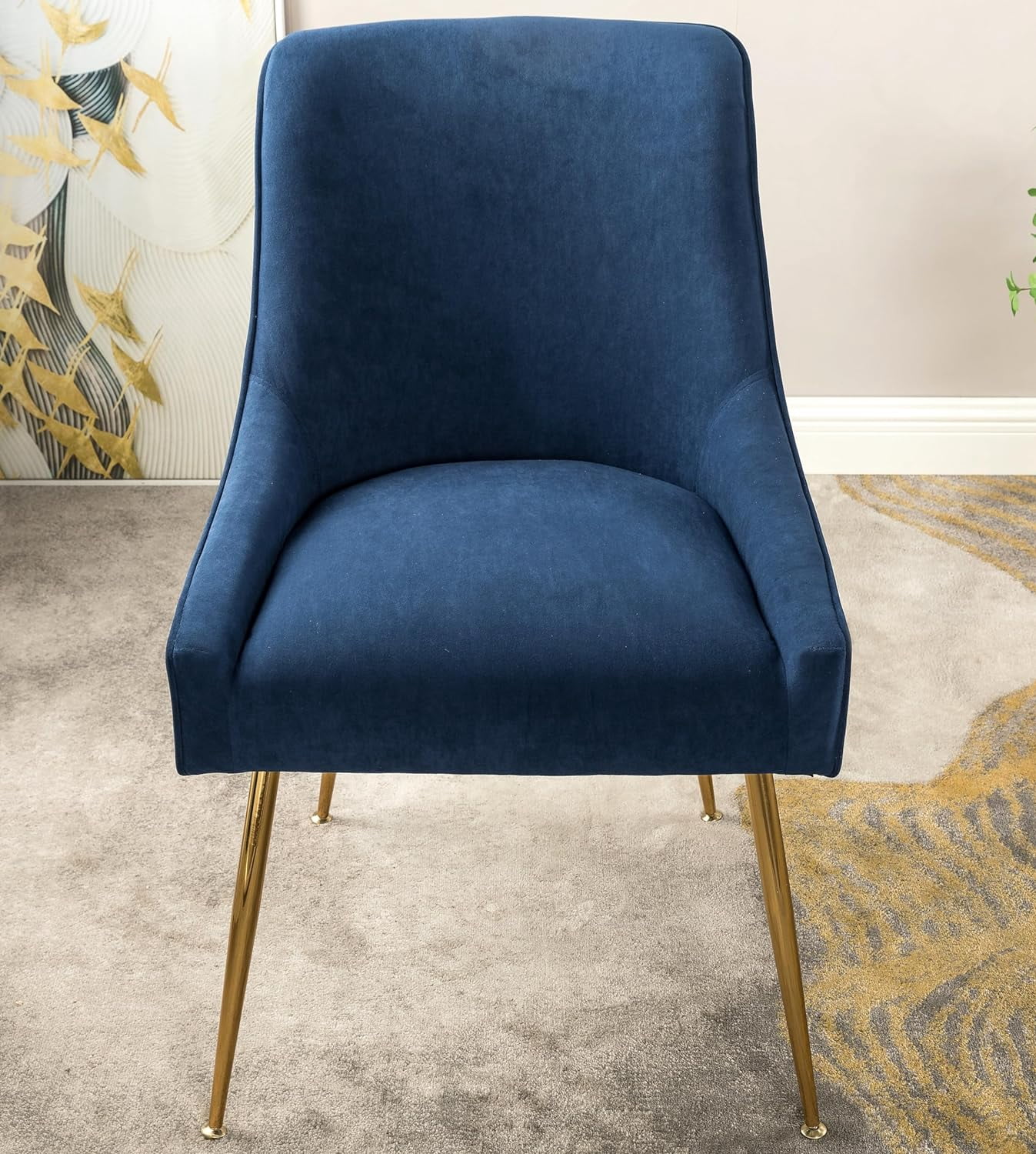 US Pride Furniture Luxury Velvet Chair with Elegant Scoop Back Design Gold Metal Legs and Soft Upholstery Comfortable Seating for Dining Room Kitchenor Office W22.0 x D25.0 x H35.2 Ocean Blue