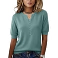 thumbnail image 2 of OIOLOYJM Knit Shirts for Women Casual Short Sleeve V-Neck Sweaters Spring Soft Cozy Lightweight Pullover Office Baggy Blouses Mint Green XL, 2 of 5
