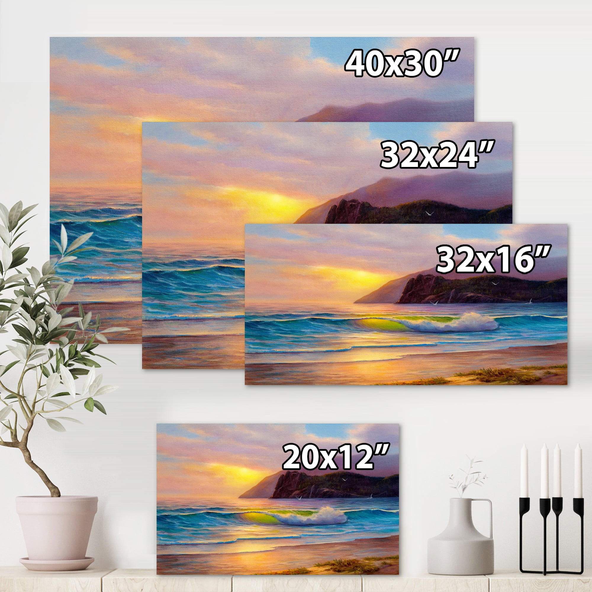Designart ' Sunrise Glow On The Sea Waves V ' Nautical & Coastal Canvas Wall Art Print