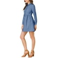 thumbnail image 4 of INSPIRE CHIC Women's Denim Peter Pan Collar Long Sleeves Button Front Shirt Dress Blue L, 4 of 6