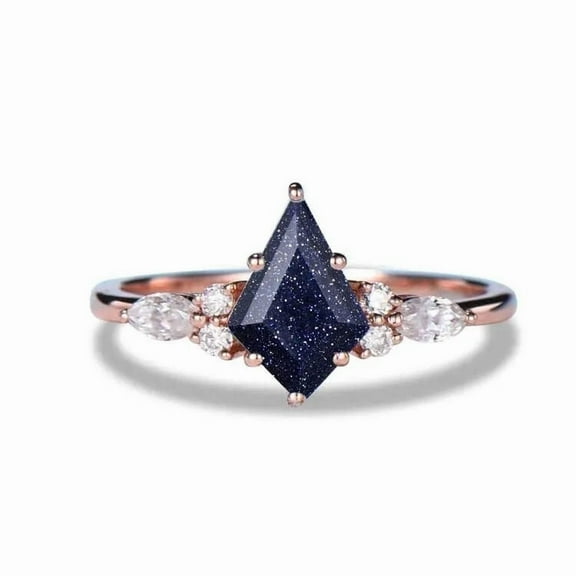 1 CT Kite Cut Lab-Created Blue Sandstone and Diamond Wedding Promise Ring in 925 Sterling Silver Elegant Jewelry for Women, Unique Engagement Ring