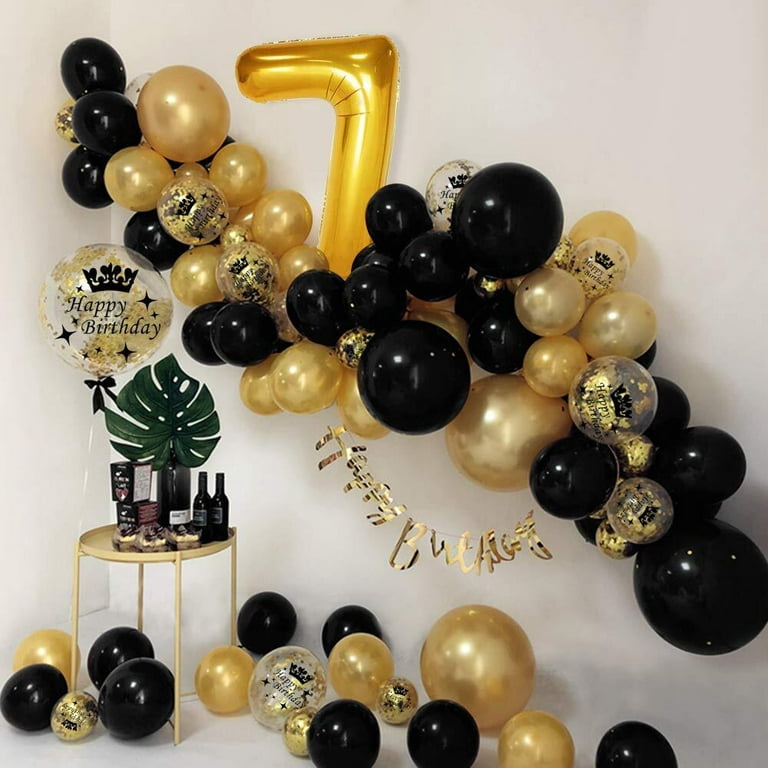 37pcs Birthday Decorations For Women, Gold And Black Party Decorations,  Happy Birthday Decorations, Balloon , Banner, Fringe Curtain, Latex  Balloons