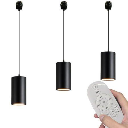 

FSLiving Remote Control 7W LED Track Linear Look Black Pendant Lights J-Type Track Light with Focused Adjustable COB LED Dimmable for Dining Room Kitchen Customizable - Set of 3