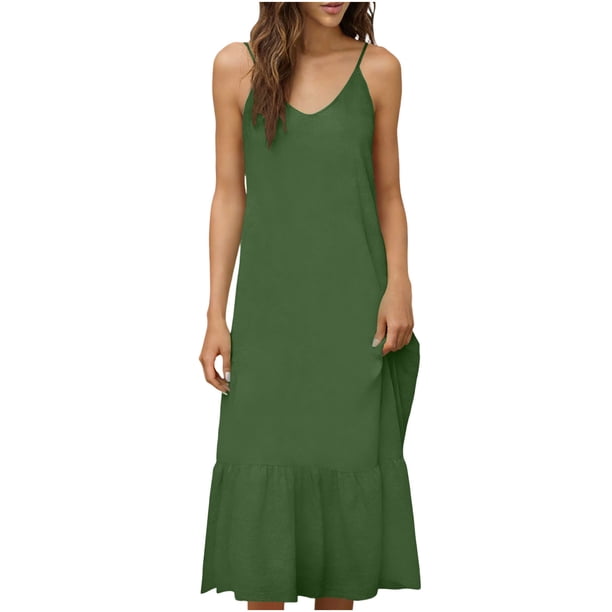 Vestido Largo de Hombro sin Mangas Cómodo sin Mangas Vestido Sólido de Cuello Redondo para Verano Y Primavera Vestido Casual Pantalones para Mujeres