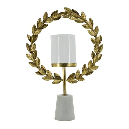 14 x 3.5 x 19.5" Iron Floral Hurrican with Marble Base