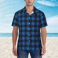 thumbnail image 2 of Fuzoiu Blue Black Plaid Print Hawaiian Shirt for Men, Summer Beach Casual Short Sleeve Button Down Shirts, Men’s Beach Summer Shirts with Pocket,X-Large, 2 of 7