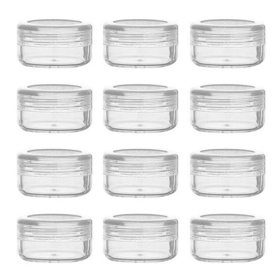 Gealach 12pcs, 5g Clear Plastic Jars, Round Screw Lids, 3*1.8cm, Leakproof, for Cosmetics, Lip Balm, Ointment