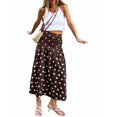 thumbnail image 2 of Women's Polka Dot High Waist Light-Weight Gathered Hem Casual Flowy A Line Midi Skirt Brown S, 2 of 10