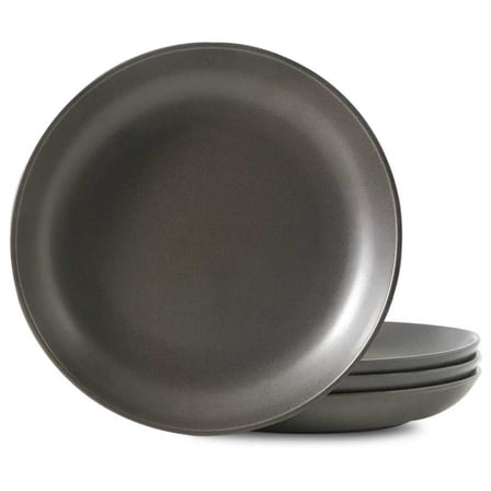Tikooere Stoneware Dinner Plates Set of 4, 10 Inch, Microwave and Dishwasher Safe and Scratch Resistant,Matte Black