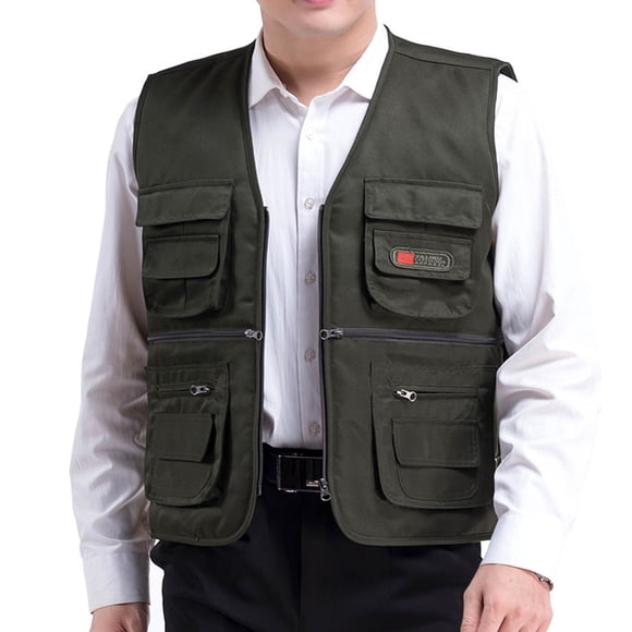 Grrvtrz Men's Cargo Vest Sleeveless Jacket Fishing Vest Lightweight Outdoor Work Safari Travel Cargo Vest with Multi-Pockets