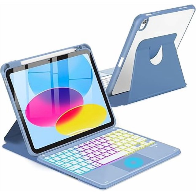 Funda con Teclado Retroiluminado Azul, Rotación de 360° con Soporte para Lápiz para iPad 11" 2025/10.9" 2022
