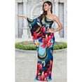 thumbnail image 3 of KOH KOH Long Sexy One Shoulder Flower Print Hawaiian Summer Spring Cocktail Party Full Length Tall Flowy Sundress Maxi Dress Gown For Women Blue & Multi Color XXXX-Large US 26-28 NT169_A002, 3 of 6