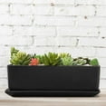 thumbnail image 2 of MyGift 14 Inch Ceramic Indoor Plant Pot, Rectangular Succulent Planter, Decorative Flower Planter with Drainage Hole and Removable Tray, Matte Black, 2 of 7