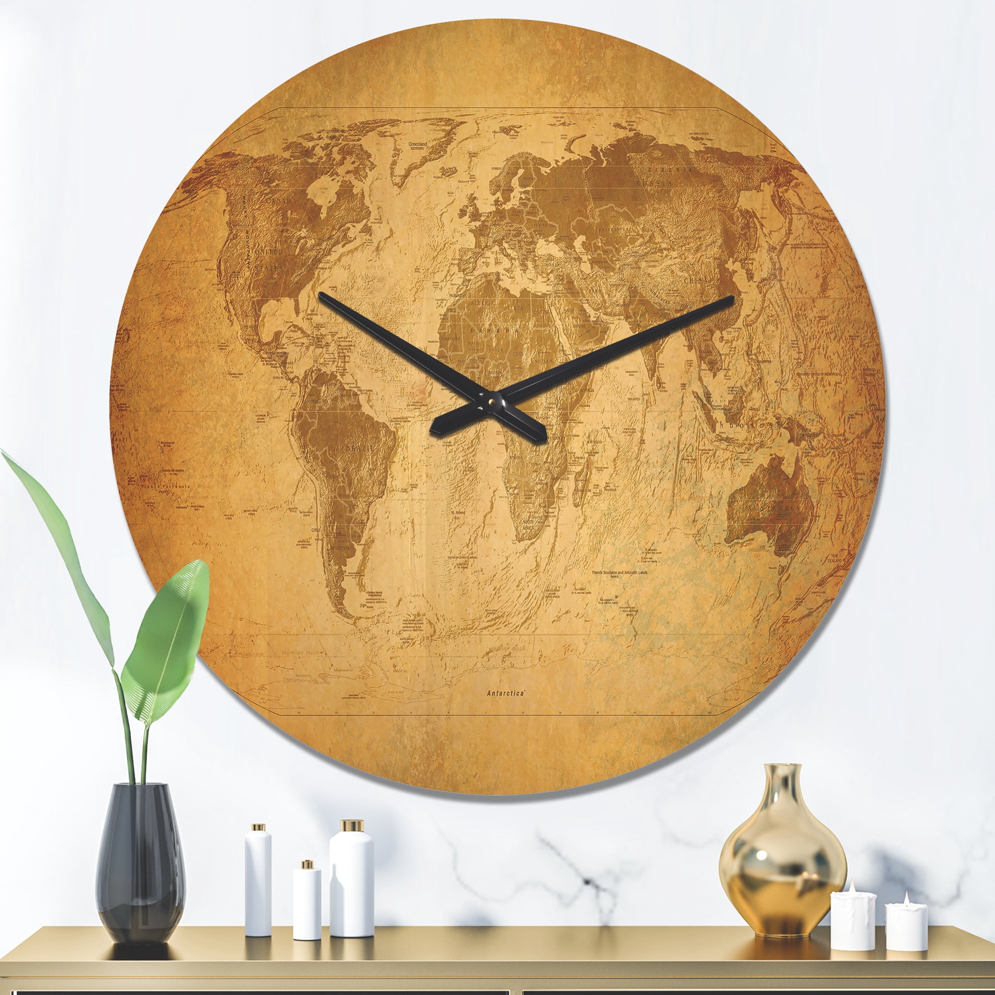 Designart 'Traditional Classic Map' Modern Wood Wall Clock