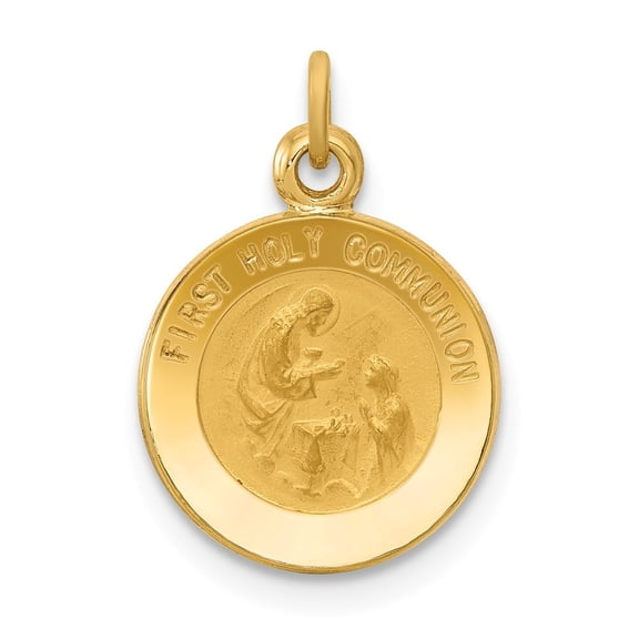 14k Yellow Gold First Communion Medal Charm - Measures 11x11mm