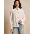 thumbnail image 6 of Women'S Tie Neck Blouse - Button Down Long Sleeve Collared Shirt White XL, 6 of 9