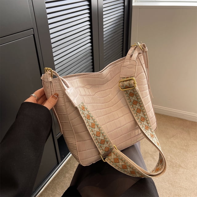 Bolso de cubo para mujer Bolso de satchel con patrón de cocodrilos Bolso diario al aire libre (Blanco)
