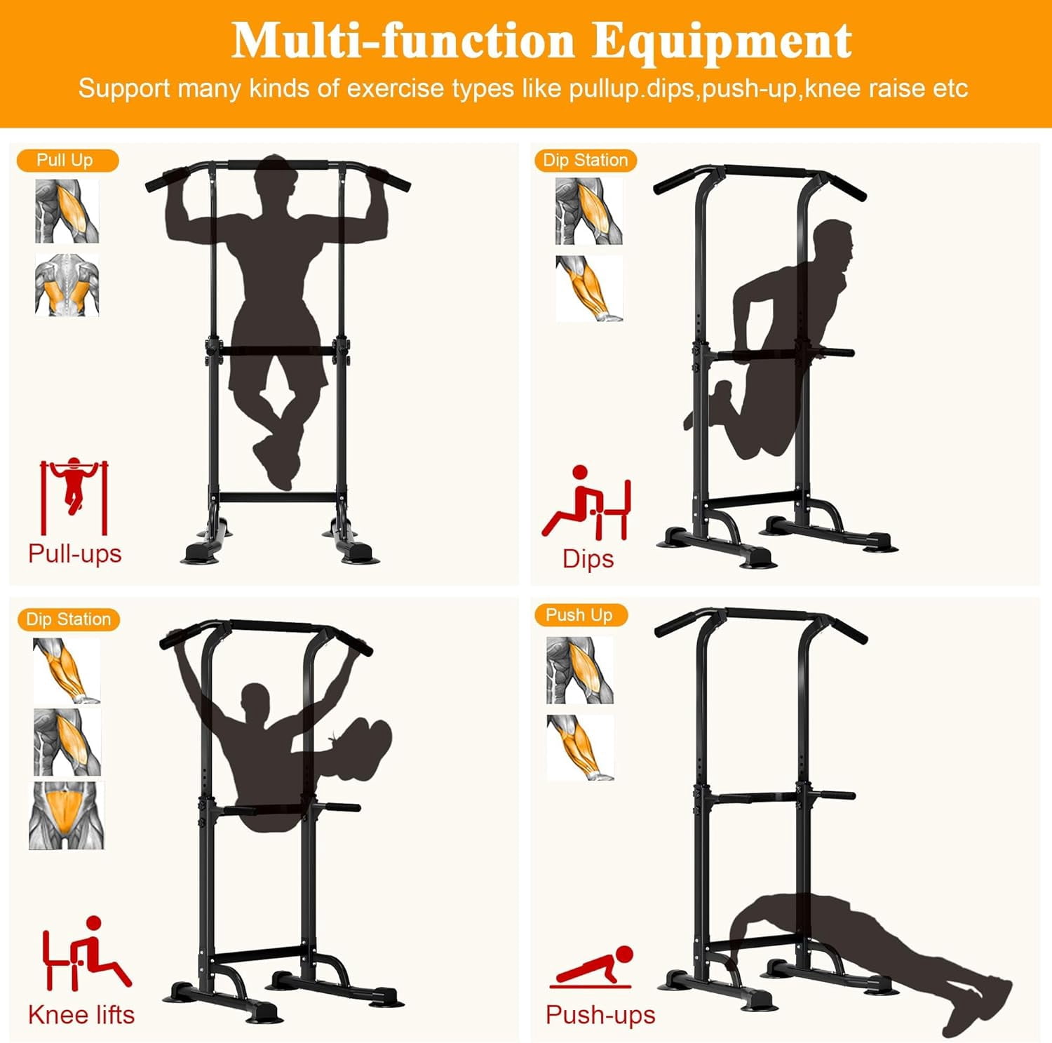 Adjustable Height Dip Station Pull Up Bar for Home Gym Strength Training Workout Equipment