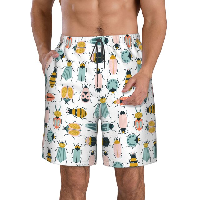 Balery Colorful Insects Traje de Baño Estilo Hawaiano para Hombre, Shorts de Secado Rápido con Bolsillos-Large
