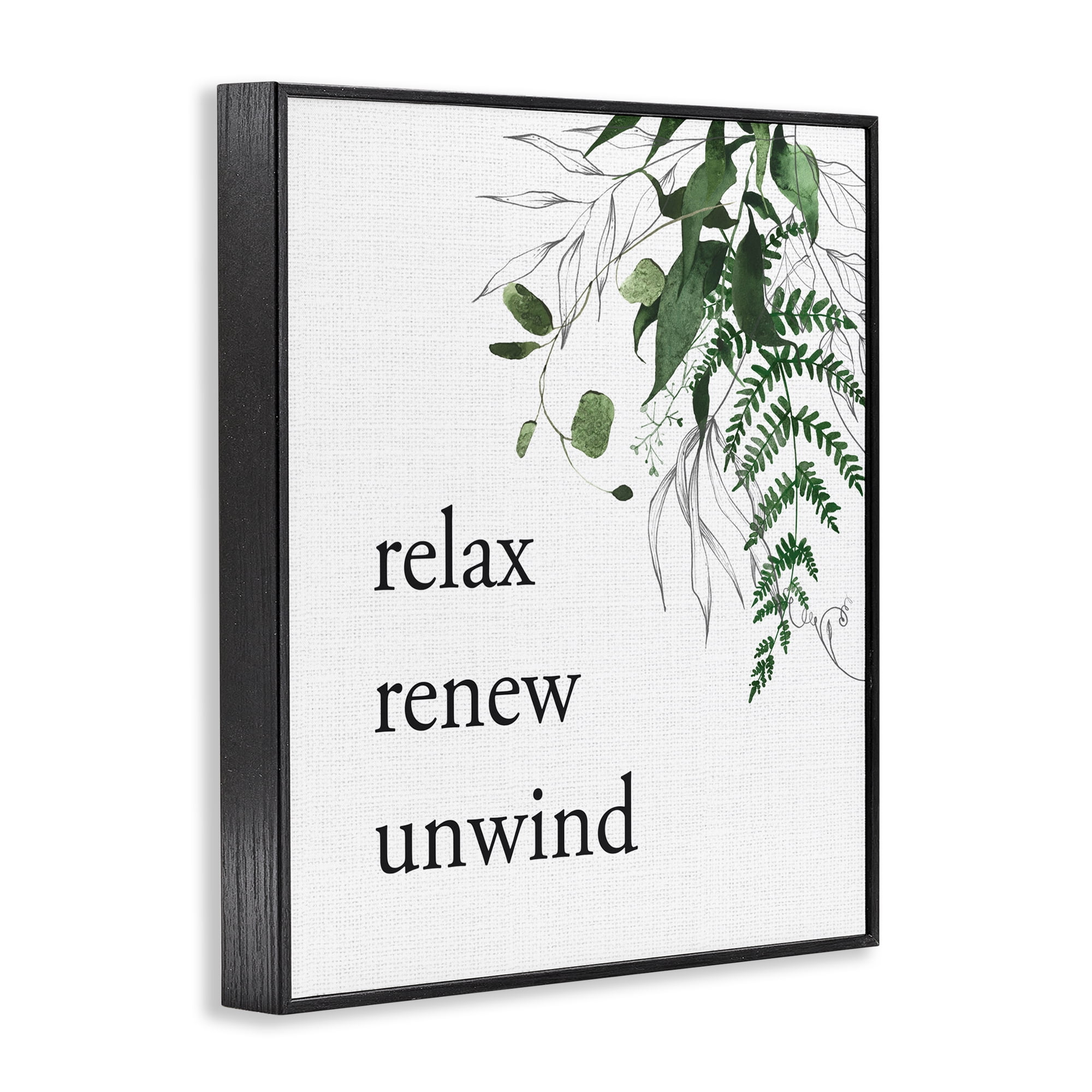 Relax Renew Unwind with Foliage Black Framed Giclee Art, design by Lettered and Lined