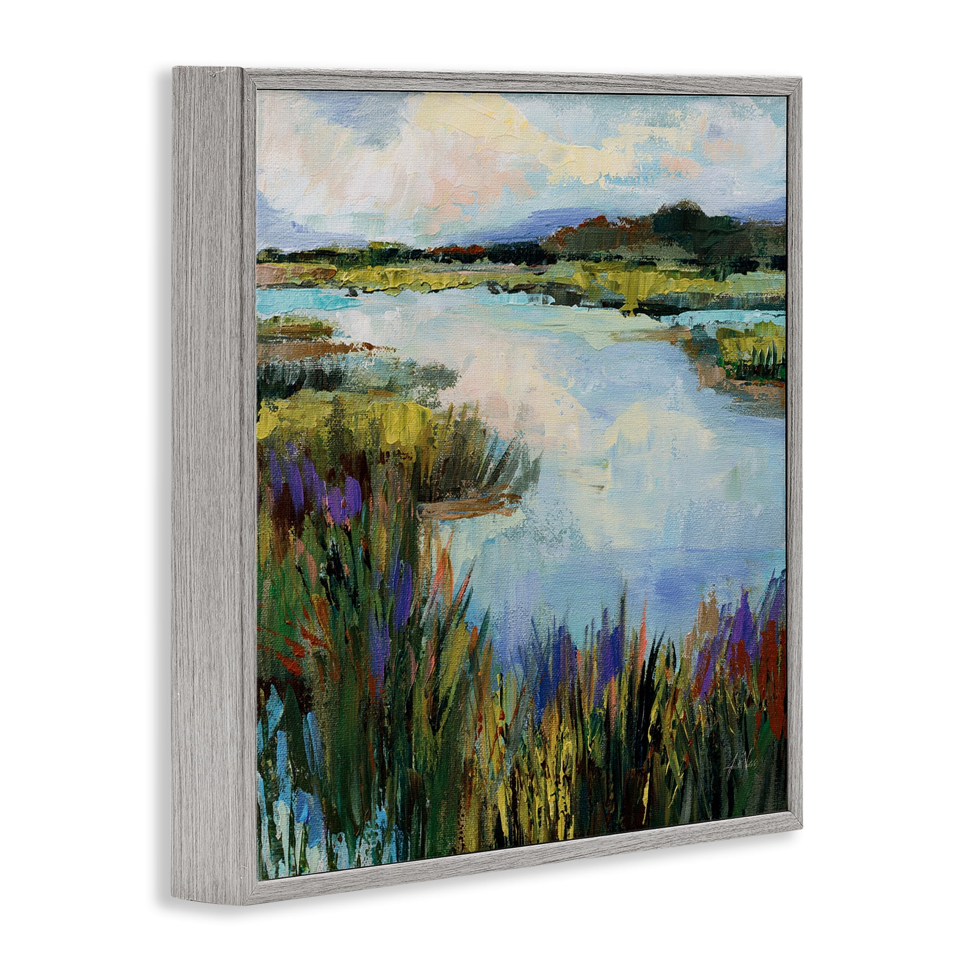 Stupell Industries Rural Stream Nature Landscape Painting Gray Framed Art Print Wall Art, 12 x 12