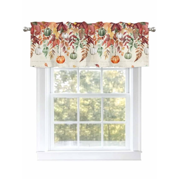 Curtain Valance for Windows,Fall Maple Leaf Thanksgiving Pumpkins Kitchen Valances Rod Pocket Short Curtains,Fallen Leaves Retro Letter Window Treatment Panel for Bedroom Living Room Bathroom 54"x18"