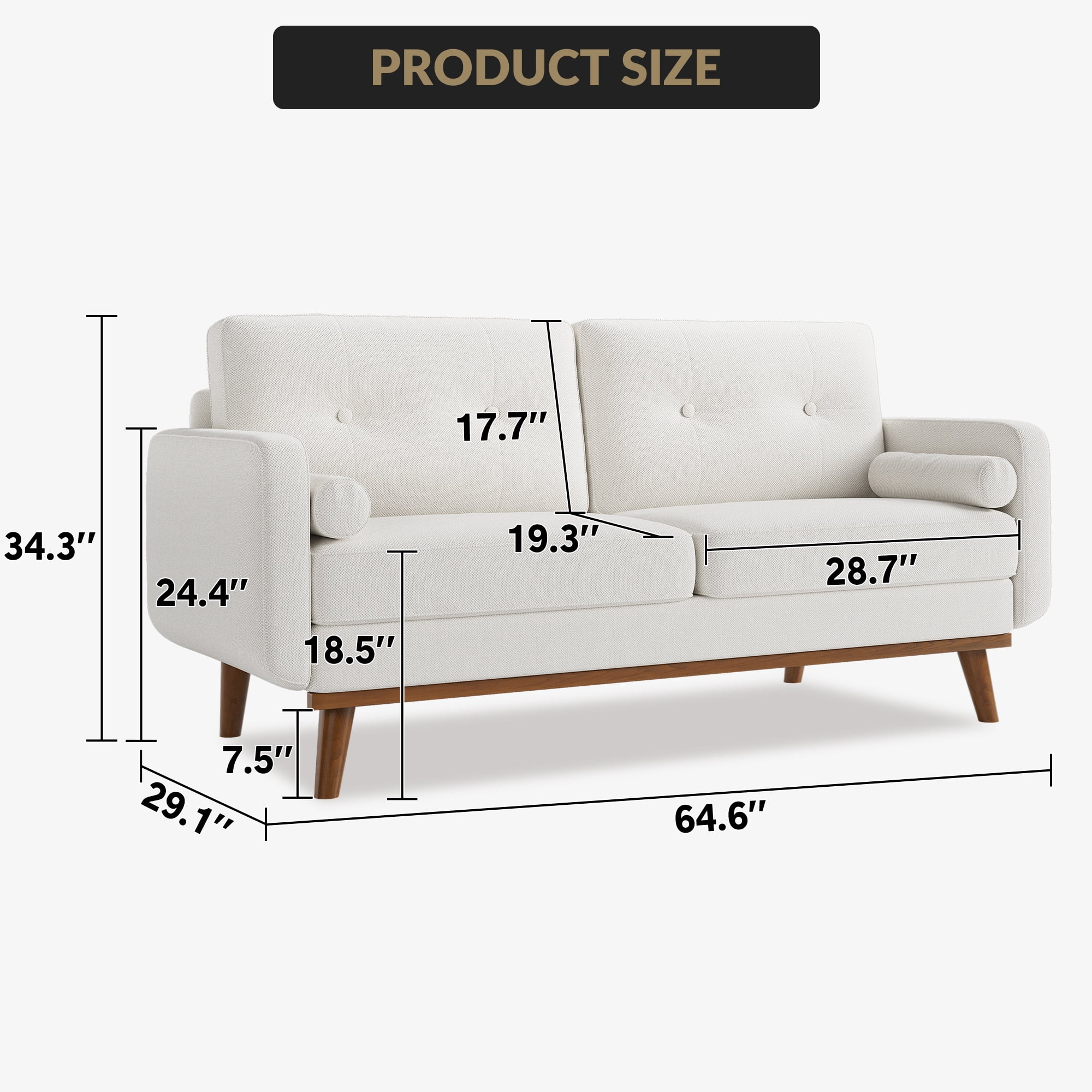 Modern Accent 65"W Loveseat Sofa, Button Tufted Upholstered Furniture,Mid Century Modern Decor Love Seat Couches for Living Room, Small Couch for Bedroom Office Apartment, So-lid & Easy to Install