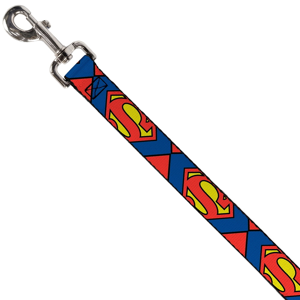 DC Comics Pet Leash, Dog Leash, Superman Shield Close Up Blue Red Yellow, 6 Feet Long 1.0 Inch Wide