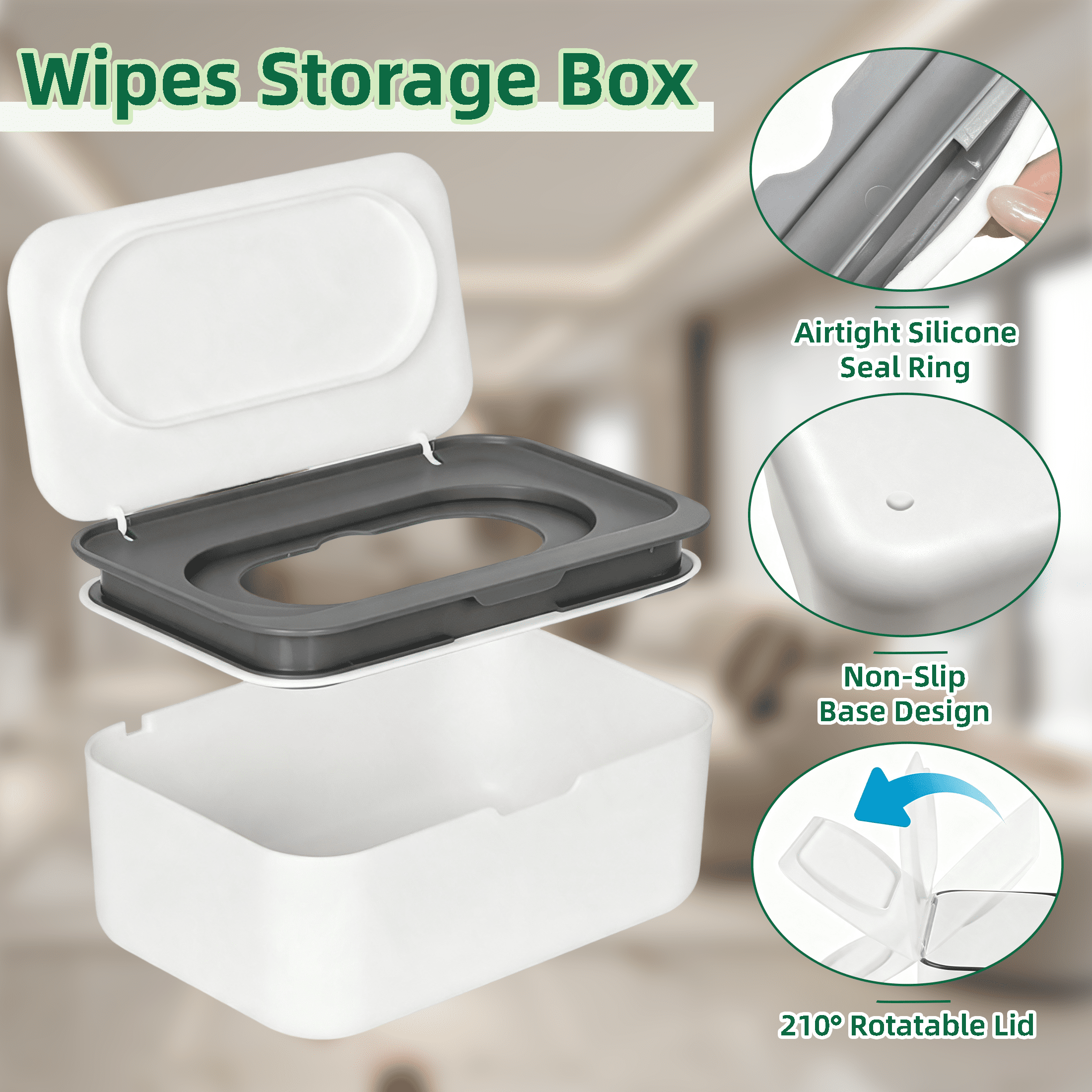 GARITIN Wipes Dispenser Set, 1 Hard Wipes Storage Box + 2 Portable Reusable Wet Wipe Pouch, Airtight Moisture‑Lock Wipes Container for Kitchen Wipes, Travel, Home Office