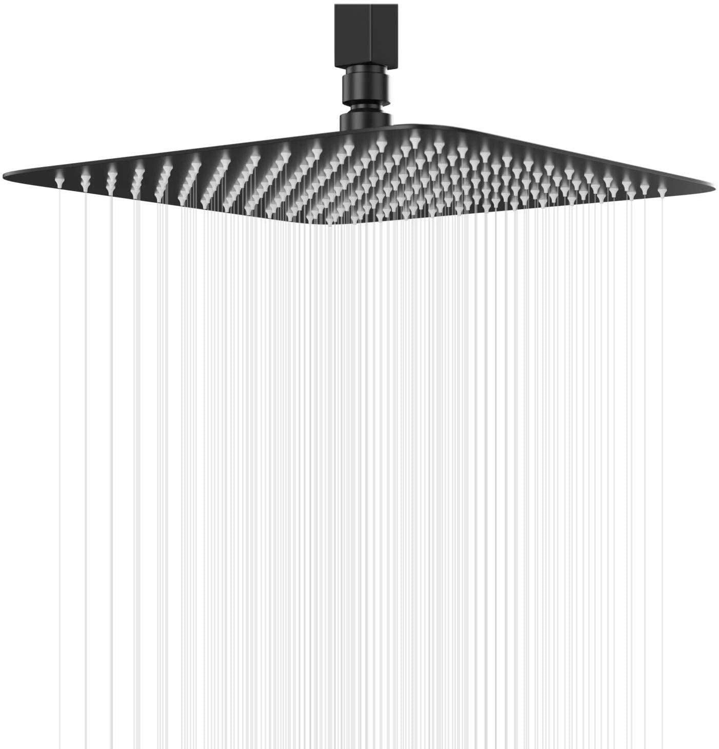 Rain Shower Head High Pressure Square Black Shower Head 12 Inch Large