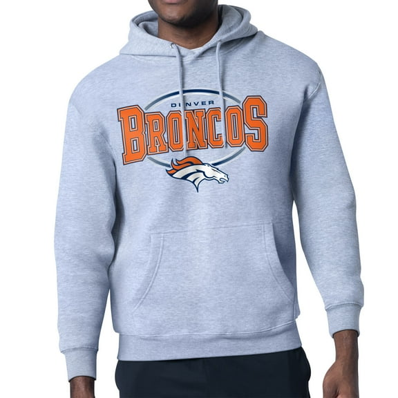 Men's Starter Heather Gray Denver Broncos Team Track Graphic Pullover Hoodie
