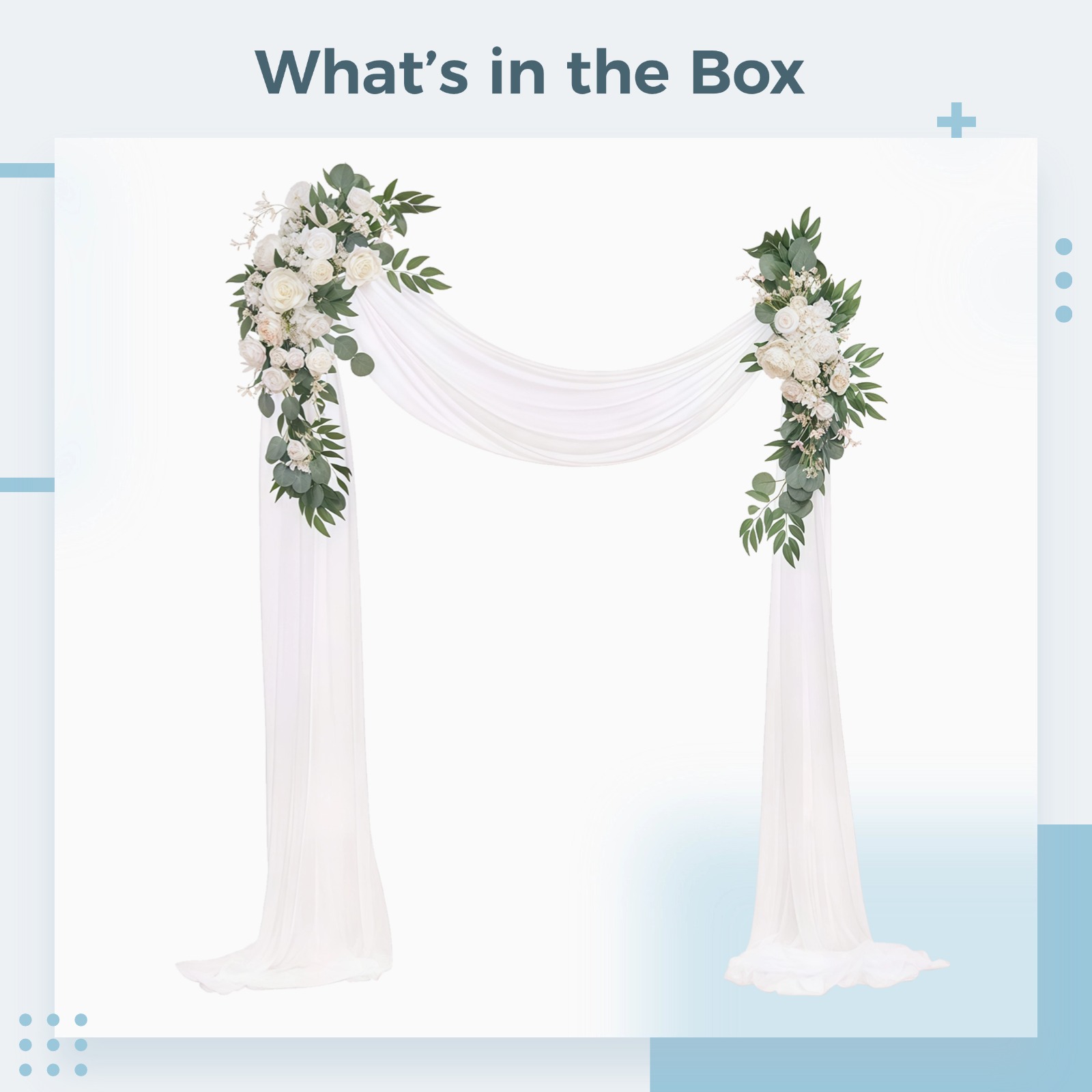 Artificial Flowers for Wedding Arch Kit, 3 Pcs Ivory Green Floral Corner, Sheer Drape, Chiffon Gauze, Wedding Arbor, Ceremony and Reception Backdrop Decor