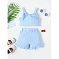 thumbnail image 4 of Mikrdoo 6-9 Months Baby Girl's Solid Color 2Pcs Trendy Textured Summer Outfit, Button Front Sleeveless Top & Ruffle Trim Shorts Set For Daily/Holiday, 4 of 8