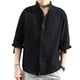 thumbnail image 2 of Camisas casuales holgadas de lino para hombre, camisas de vestir de manga 3/4, camisas de corte regular con botones Negro, 2 of 7