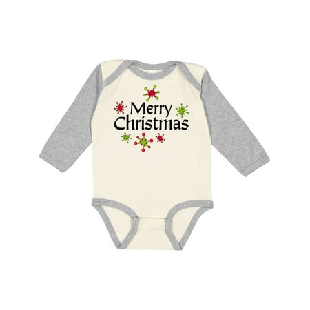 

Inktastic Merry Christmas red and green snowflakes Gift Baby Boy or Baby Girl Long Sleeve Bodysuit