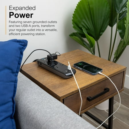 GE - Pro 7-Outlet/2-USB Surge Protector - Black