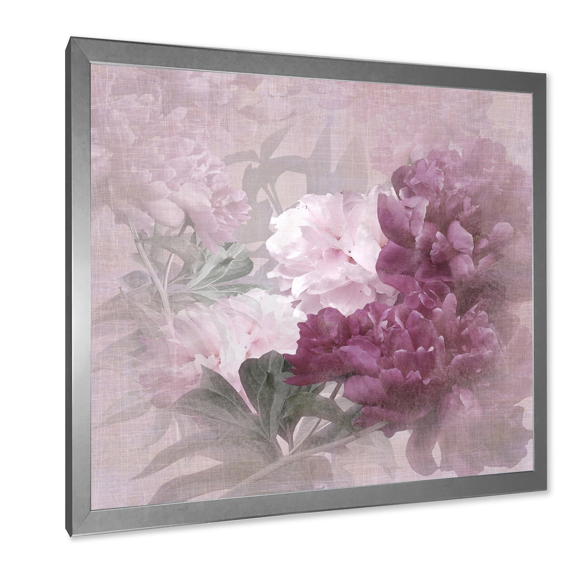 Designart 'Ancient Pink and Purple Flowers II' Traditional Framed Art Print