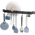 thumbnail image 1 of 16.3 Inch Kitchen Rail Rack with 15 Detachable S Hooks, Space-Saving Utensil Rack Wall Mounted for Pot Pan Lid Spatula, Kitchen S Hooks for Utensils, Black, 1 of 7