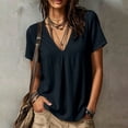 thumbnail image 6 of Dvprdro Womens Cotton Linen V Neck Short Sleeve Tops Summer Casual Solid Light weight Blouses Tees, 6 of 10