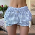 thumbnail image 2 of UAMVSH Summer Shorts for Women Plaid Bow Tie Elastic Waist Shorts Lightweight Lounge Sleep Shorts Pleated Beach Bottoms, 2 of 6