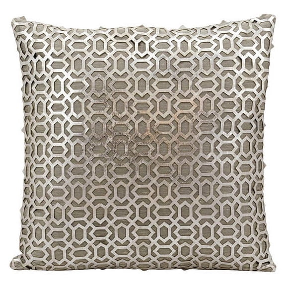 Nourison Couture Natural Hide Bias Laser Cut Silver/White Throw Pillow