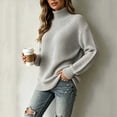 thumbnail image 5 of Edvintorg Sweater for Women Long Sleeve Casual Pullover Top High Neck Loose Knit Sweaters Plus Size Womens Fashion Gray XXXL, 5 of 5