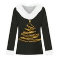 thumbnail image 4 of LEBONYARD Women's Trendy Plush Collar Cuff V-Neck Chic Christmas Tree Printed Pullover Top Casual Long Sleeved Loose Fit Warm Ladies Christmas Top, 4 of 4