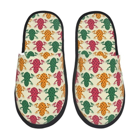 Balery Colorful Frogs Slient Indoor Furry Fleece Comfort House Shoes Soft Non-Slip Home Shoes Cotton slippers House Slippers-- Medium