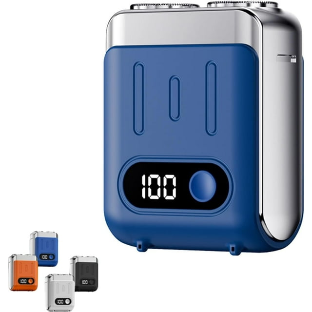 Melbob Rasoir, Rasoir Électrique pour Bagages R-12, Rasoirs Électriques Portatifs à Double Anneau Rotatif, Mini Rasoirs Électriques Portatifs Rotatifs pour Hommes, Rasoirs Électriques à Double Anneau avec Affichage Numérique, pour la Maison et les Voyages (Bleu)
