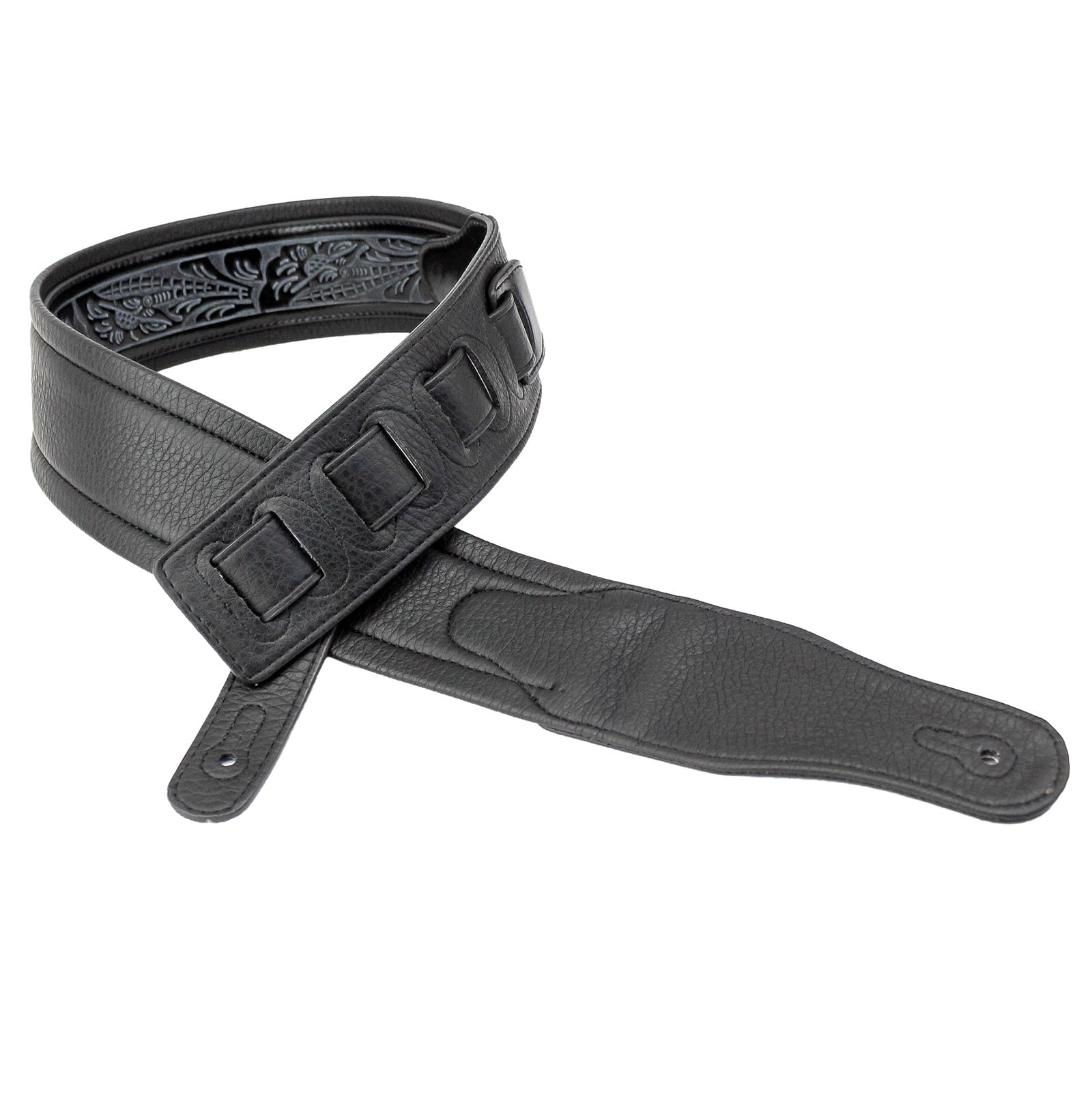 Walker /& Williams G-118 Black on Black Padded Guitar Strap with Embossed Tooling /& Padded Glove Leather Back