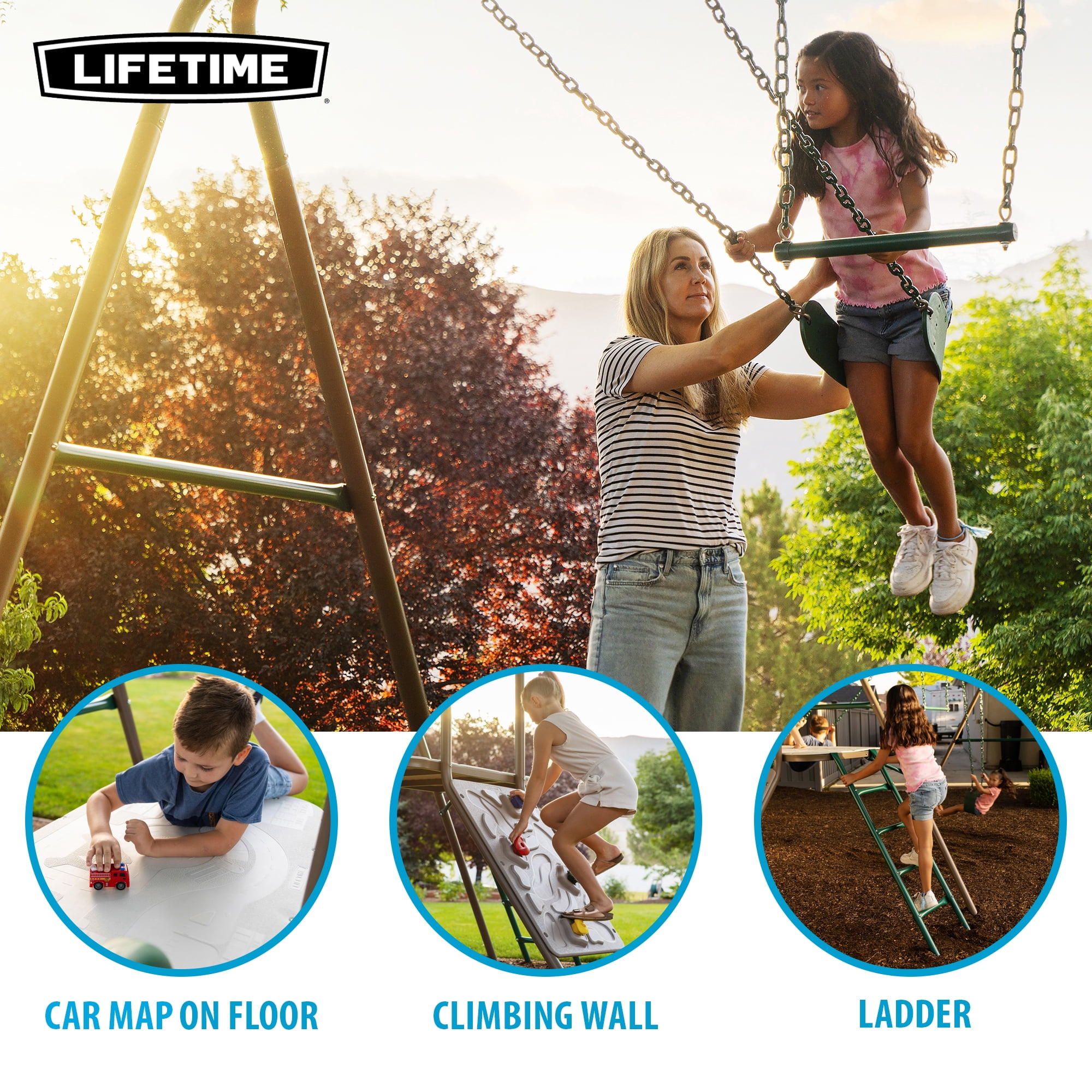 Lifetime, Kid's Outdoor Climb & Slide Swing Set, 91142, Belt