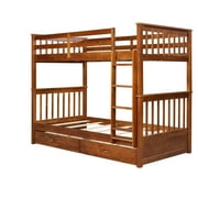 Bellemave Bunk Beds with Storage Drawers, Solid Wood Twin Over Twin Bunk Beds Frame with Ladders for Teens Adults (Walnut)