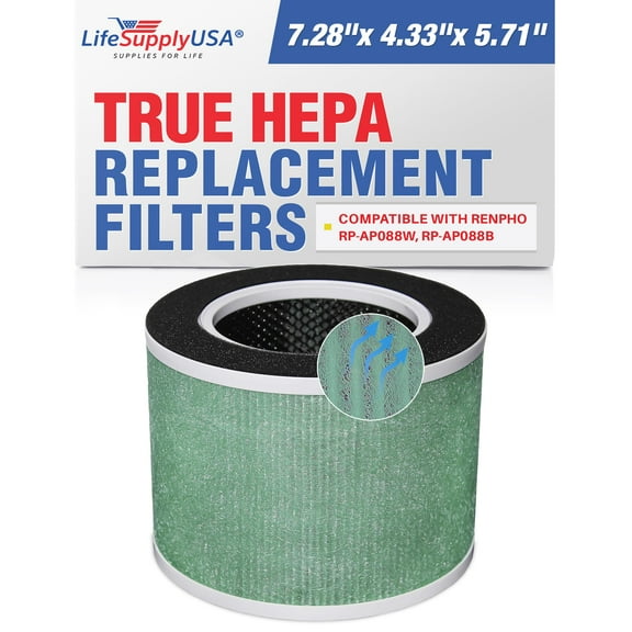 LifeSupplyUSA 4-in-1 True HEPA Air Cleaner Replacement Filter   Pre-Filter   Carbon Filter   Net Compatible with Renpho RP-AP088W, RP-AP088B Air Purifiers